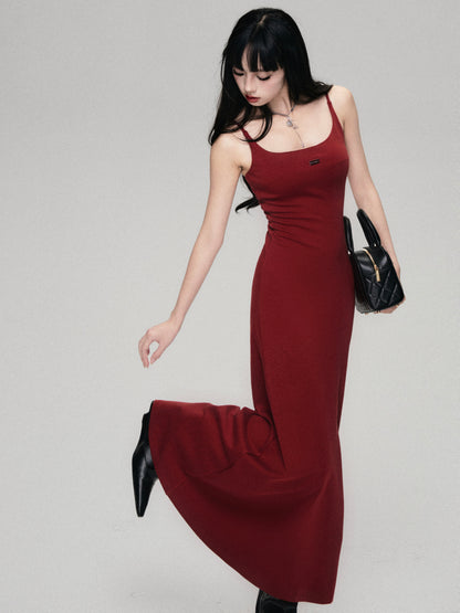 Sleeveless Zip-Up Long Fitted Knit Dress