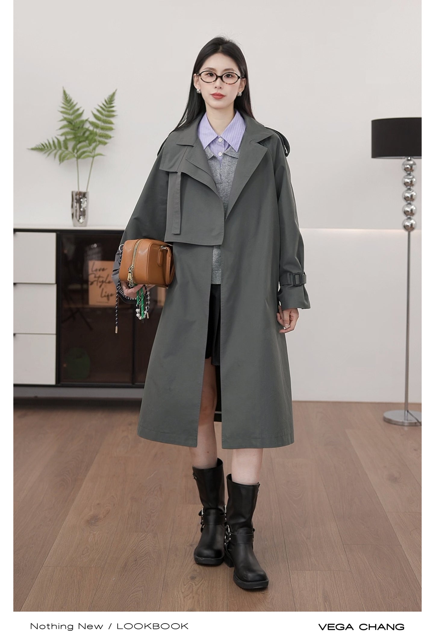 Asymmetrical Design Mid-Length Trench Coat