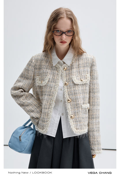 Tweed Braided Trim Collarless Jacket