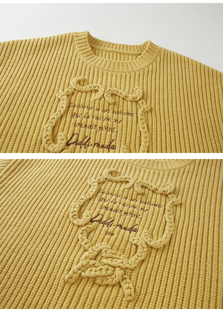 Letter Embroidered Ribbed Knit Sweater