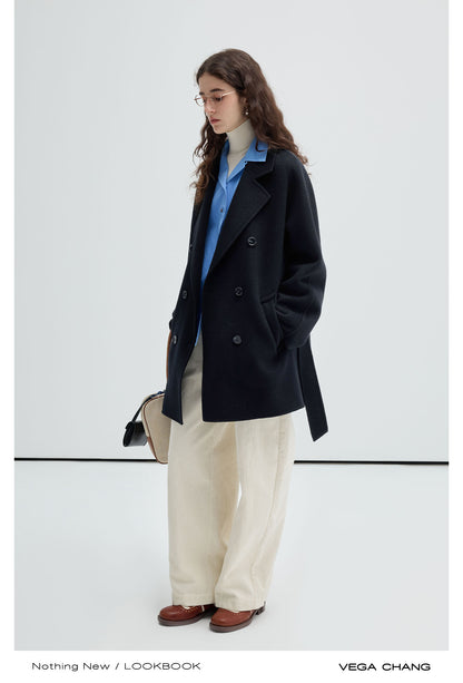 Slouchy Double-Breasted Wool Pea Coat