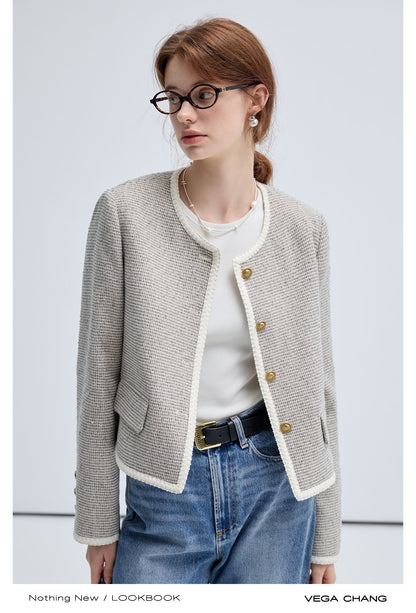 Piped Tweed Jacket With Gold Buttons