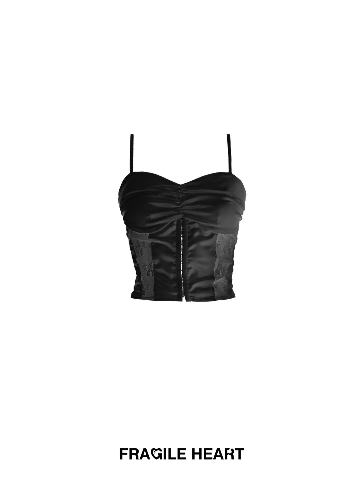 Glossy Twill Satin Lace Bustier Top With Metal Hook Closure