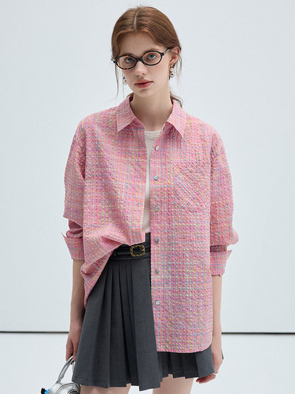 Plaid Drop Shoulder Woven Textured Shirt