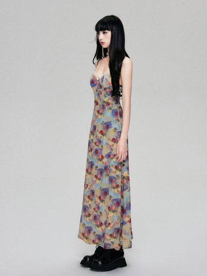 Oil Painting Style Floral Long Cami Dress