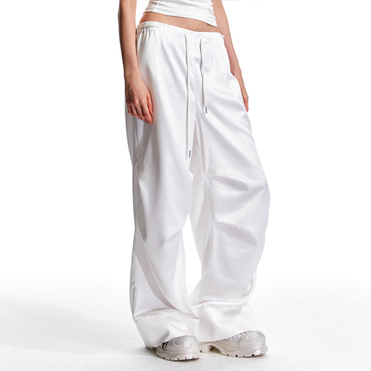 Elastic Waist Glossy Straight Wide Leg Pants