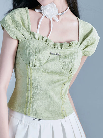 Soft Jacquard French Sleeve Bustier-Style Top