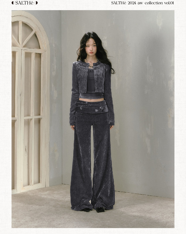 Printed Waist Wide-Leg Velvet Chenille Pants