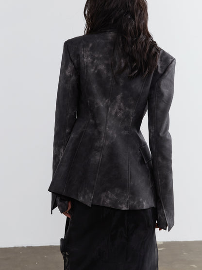 Smoky Ink-Dyed Faux Leather Fitted Jacket