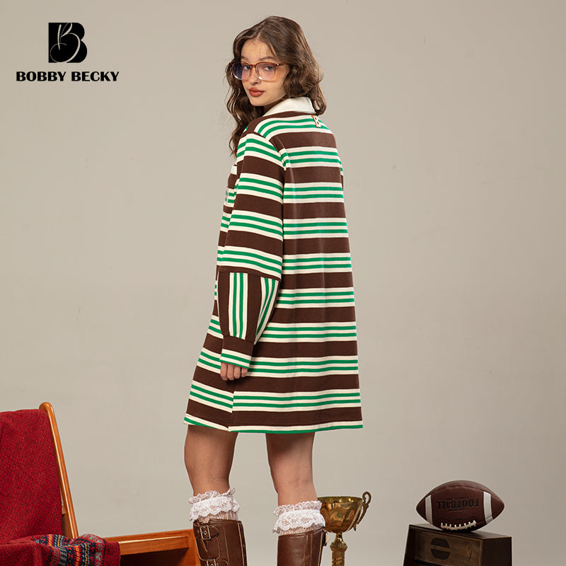 College Style Contrast Rugby Shirt Dress