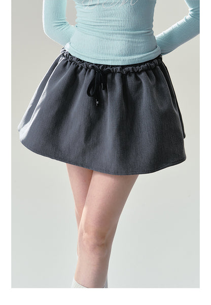 Double Waisted Drawstring Low Rise Flared Mini Skirt