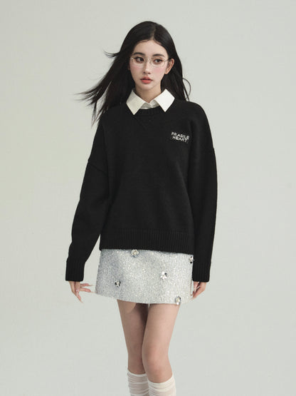 Basic Wool Blend Jacquard Logo Sweater