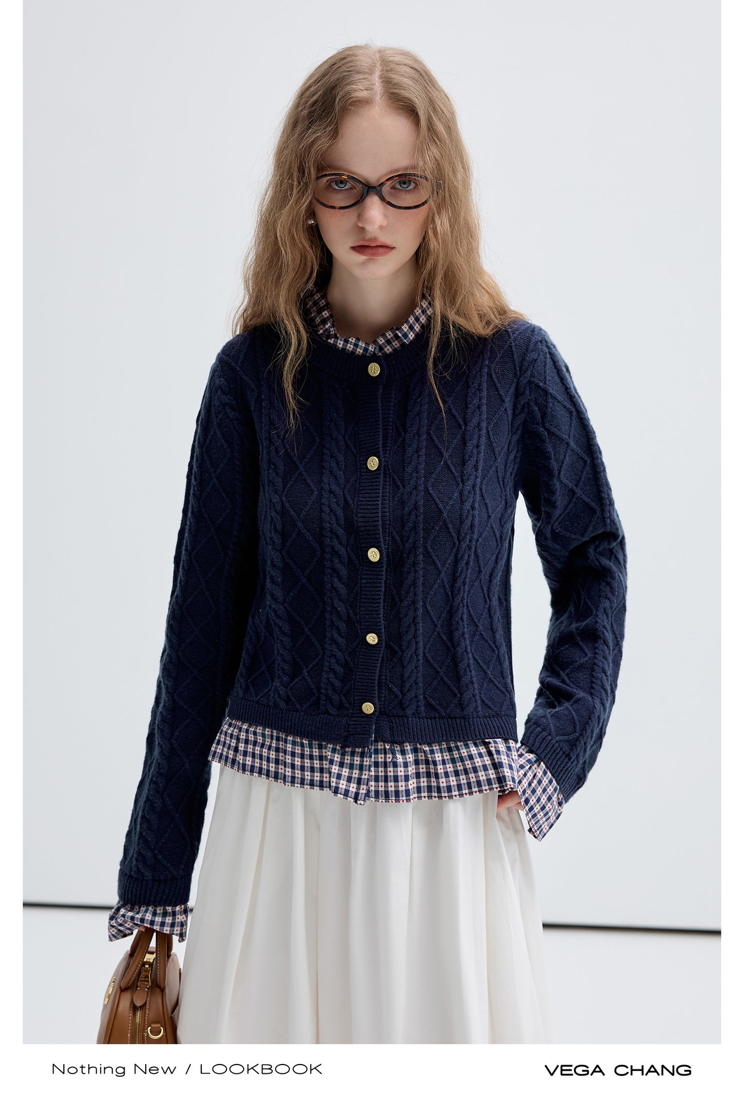 Layered Look Frilled Cable Knit Cardigan