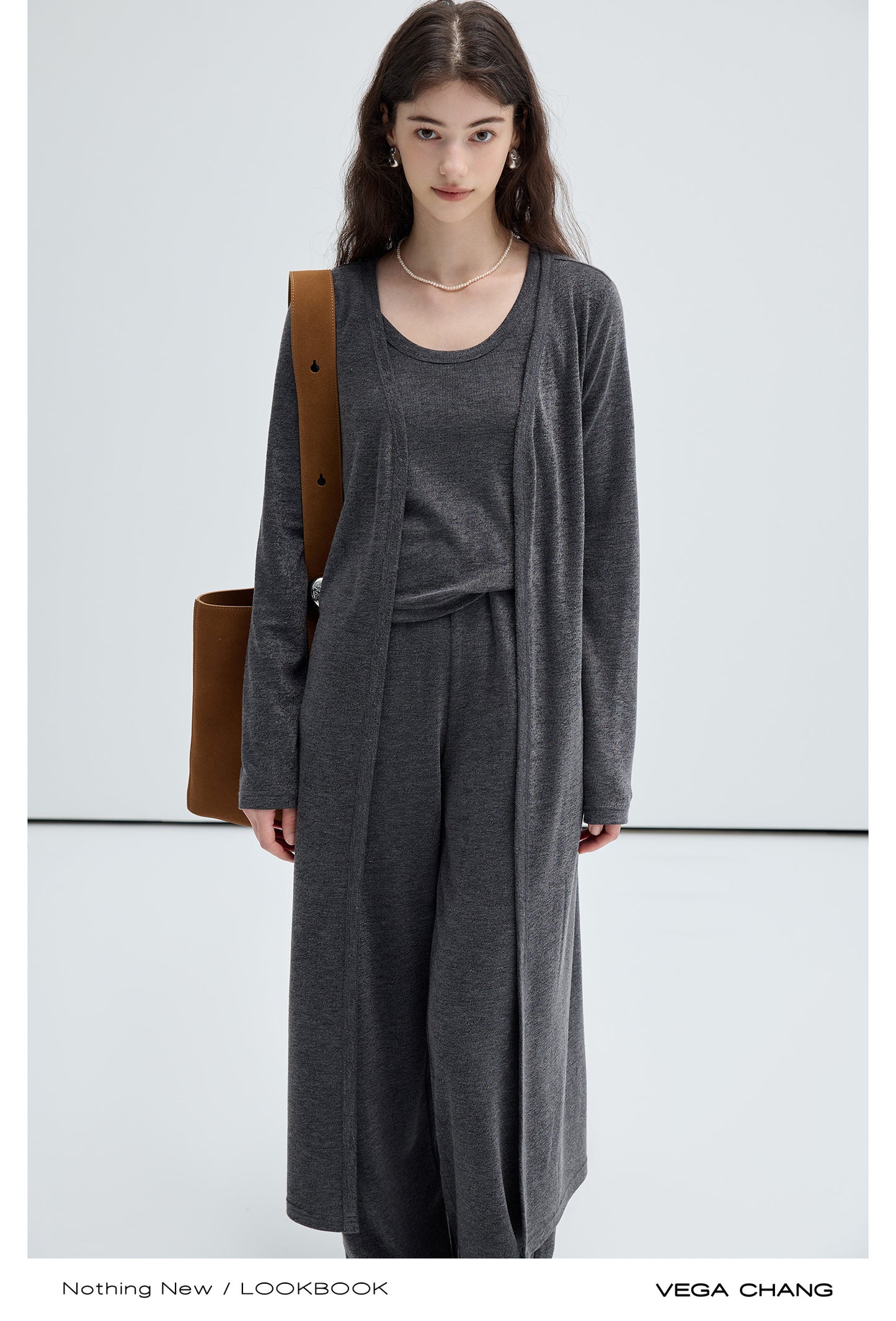 Plain Knit Relaxed Fit Tank, Cardigan, Pants