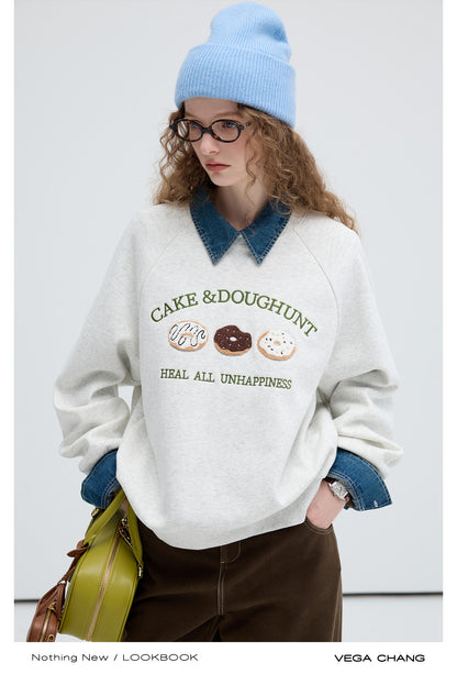 Donut Embroidery Raglan Sleeve Sweatshirt