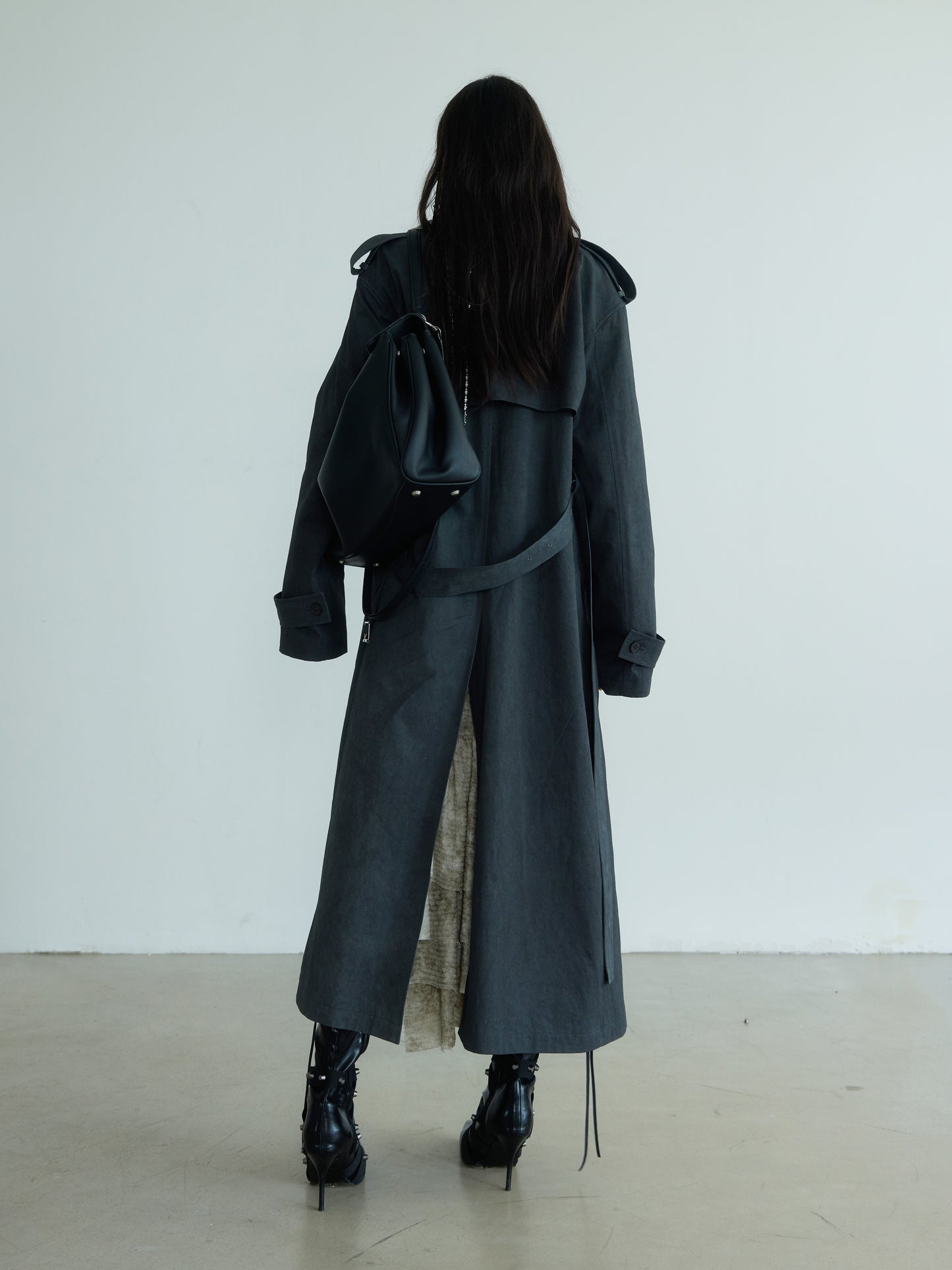 Two-Tone Belted Long Trench Coat