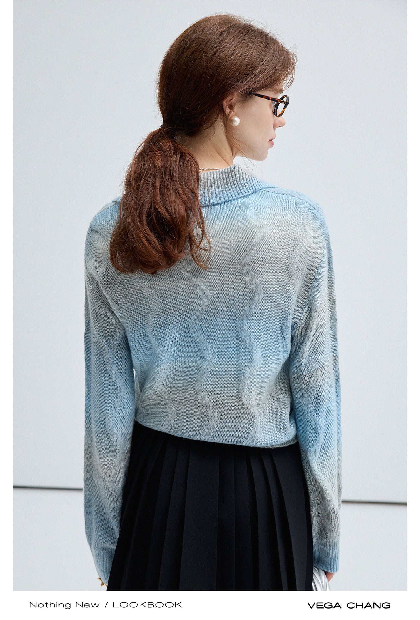 Wool Blend Gradient Color Polo Collar Sweater