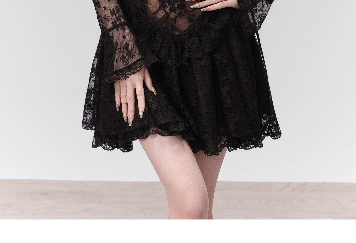 Lace See-Through Cami Dress And Matching Long Sleeved Top