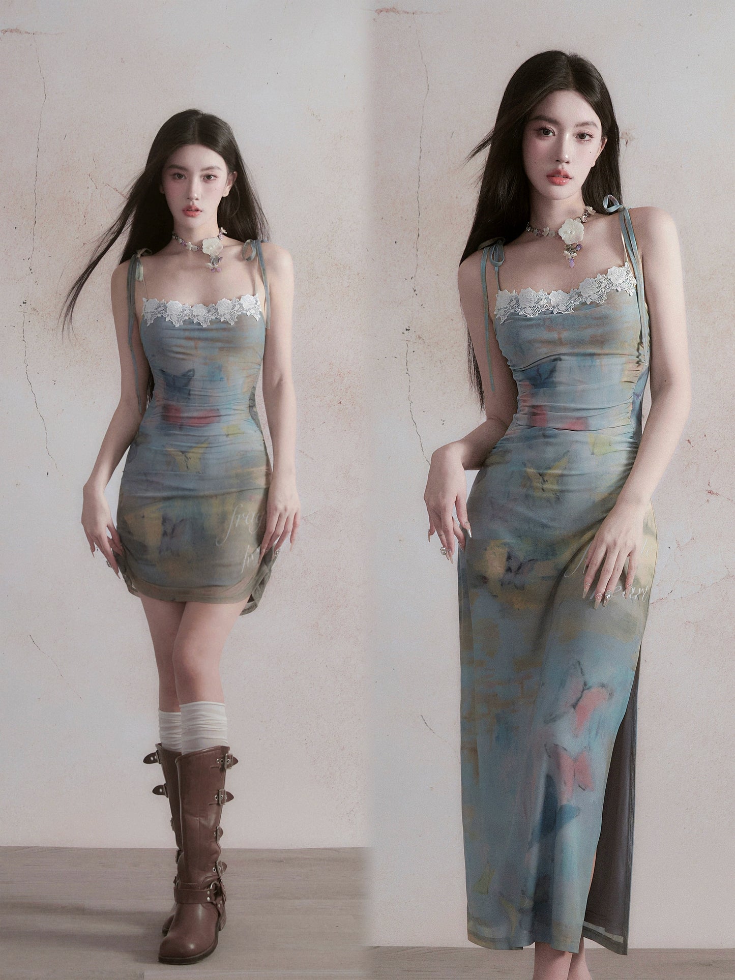 Butterfly Oil Painting Print Bodycon Dress In 4 Variations