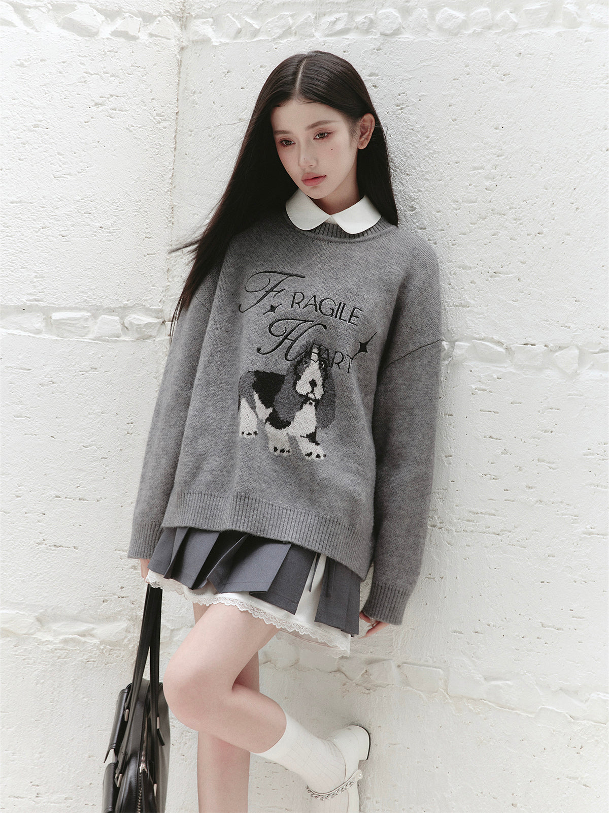 Dog Motif Jacquard Knit Pullover