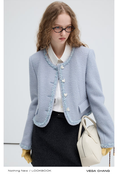 Heart Buttoned Wool Blend Short Jacket