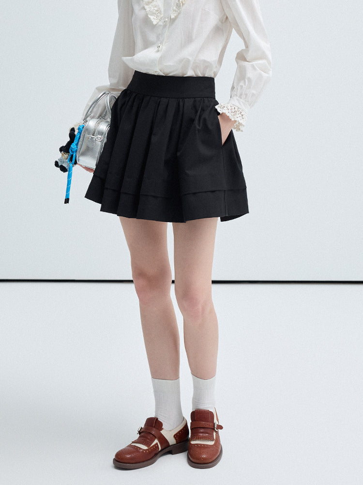 A-Line Layered Design Skirt With Shorts Lining