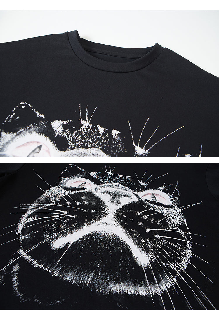 Faux Layered Cat Print T-Shirt