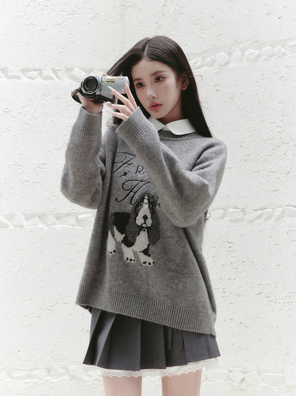 Dog Motif Jacquard Knit Pullover