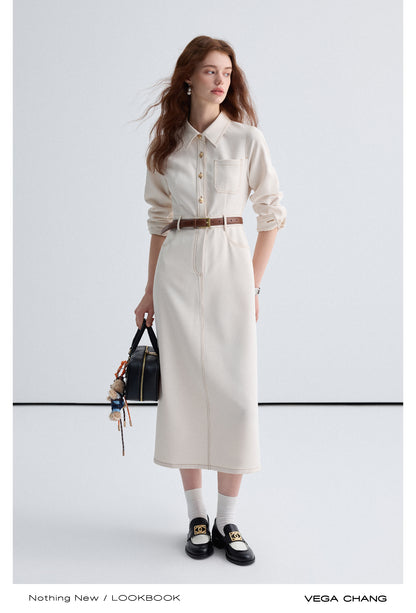 Contrast Stitched Long Shirt Dress