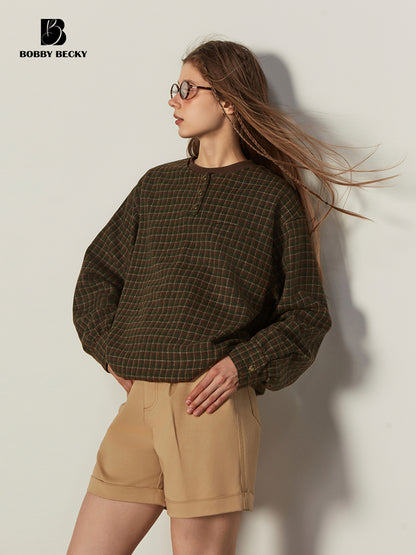 Plaid Relaxed Fit Wool Blend Pullover Sweater