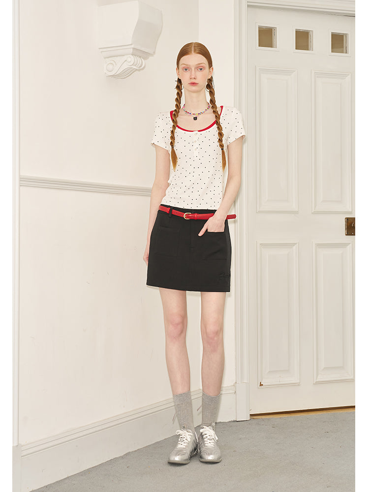 Monotone Embroidered Plain Boxy Mini Skirt