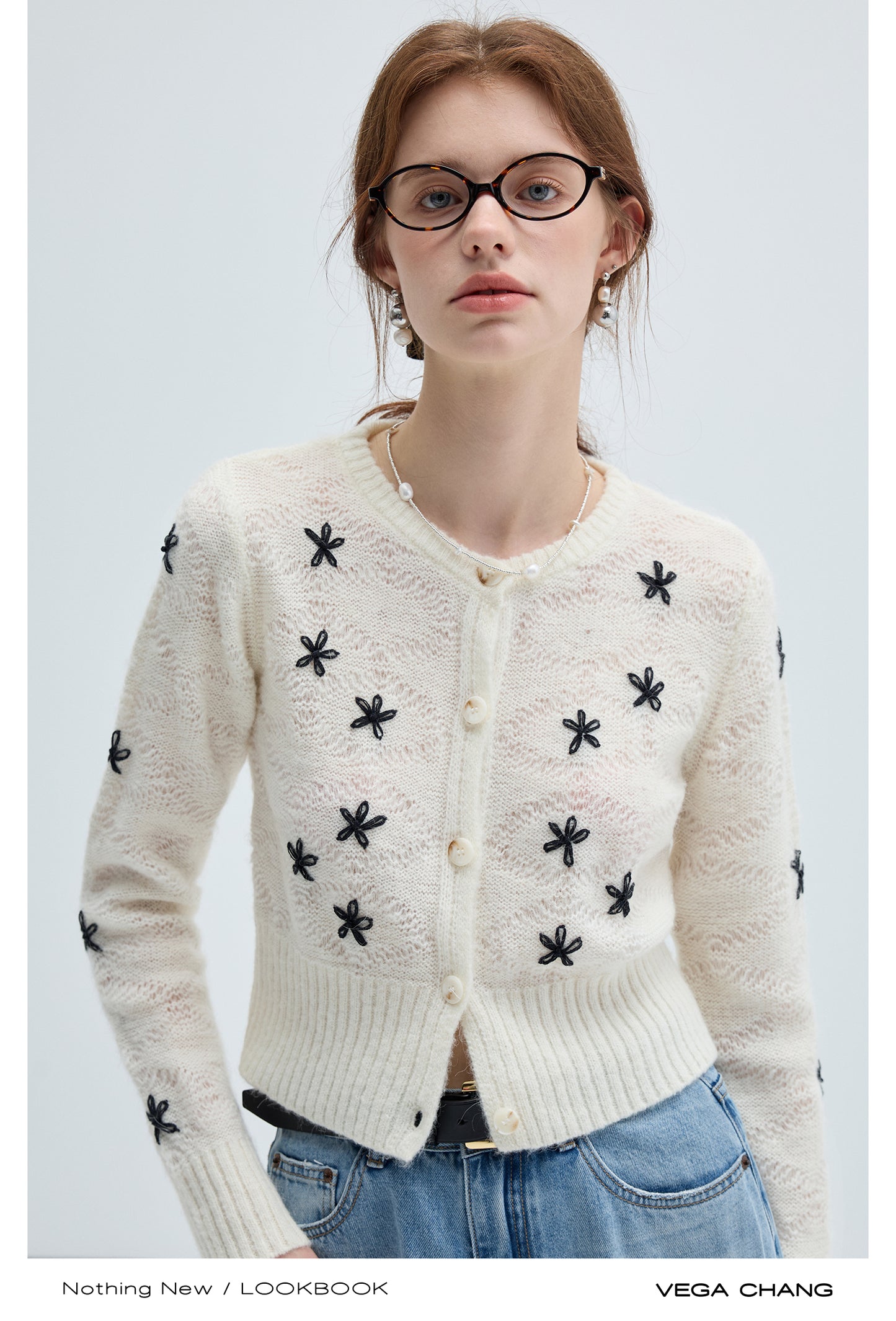 Flower Embroidered Ribbed Waist Wool Cardigan