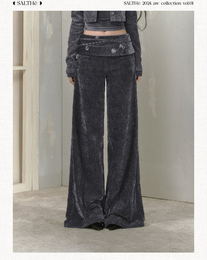 Printed Waist Wide-Leg Velvet Chenille Pants