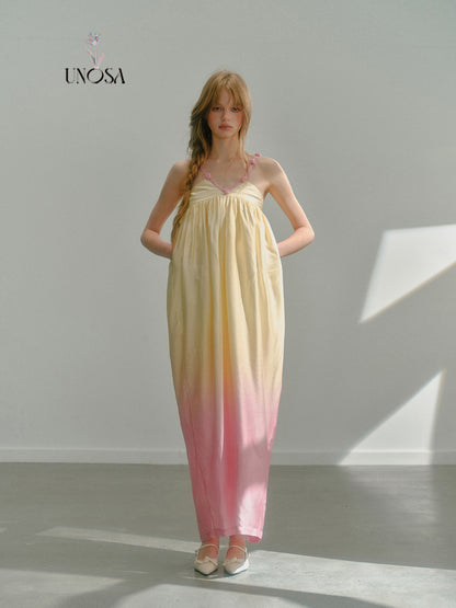 Flower Neck Sunset Gradient Long Camisole Dress