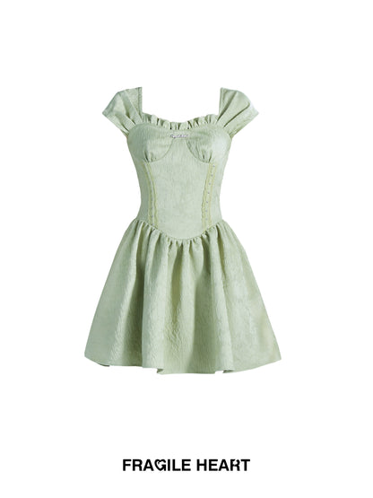 Soft Jacquard French Sleeve Bustier-Style Short Flared Dress