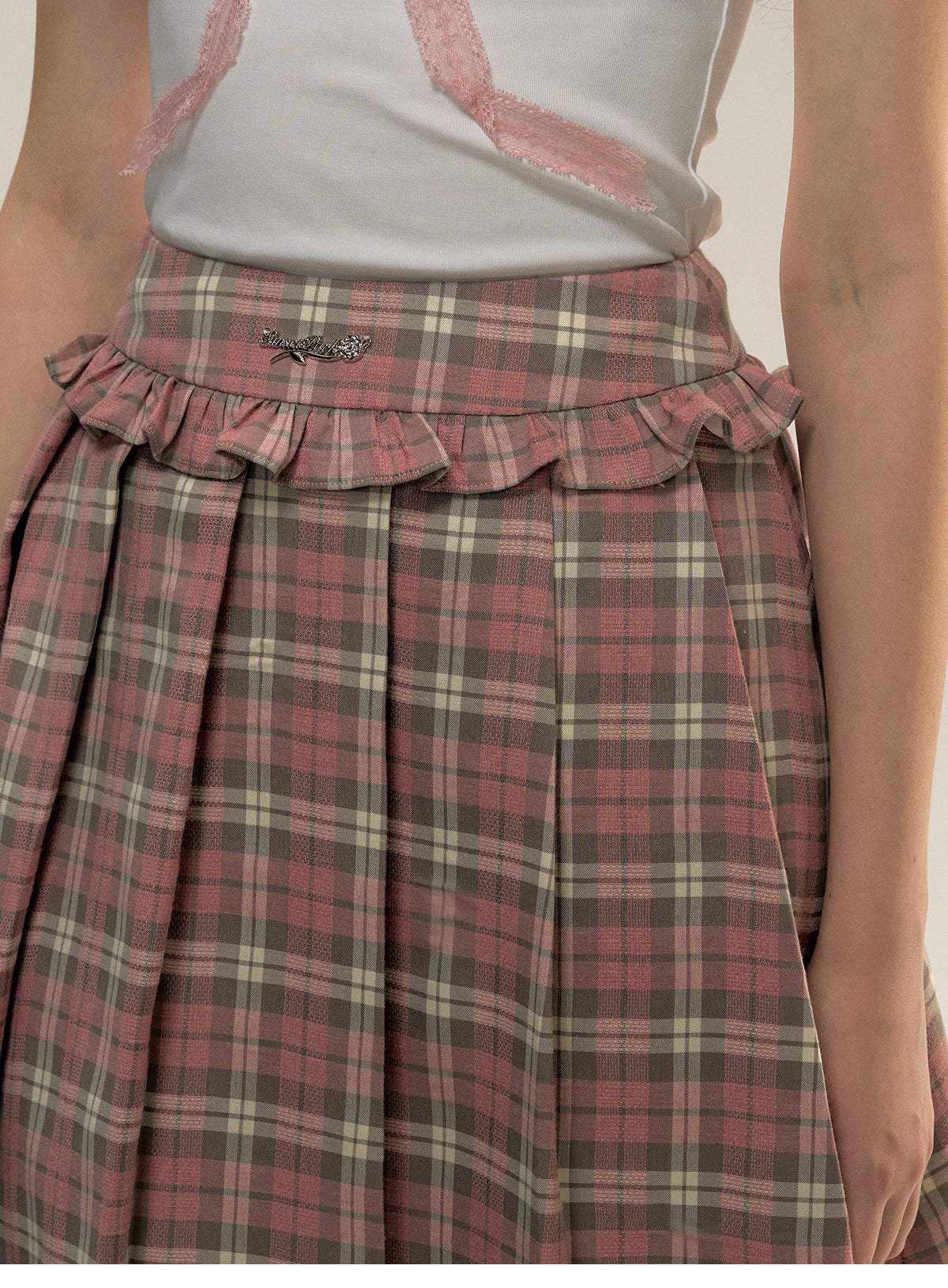 Plaid A-Line Pleated Skirt With Frilled Waist