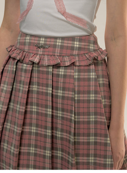 Plaid A-Line Pleated Skirt With Frilled Waist