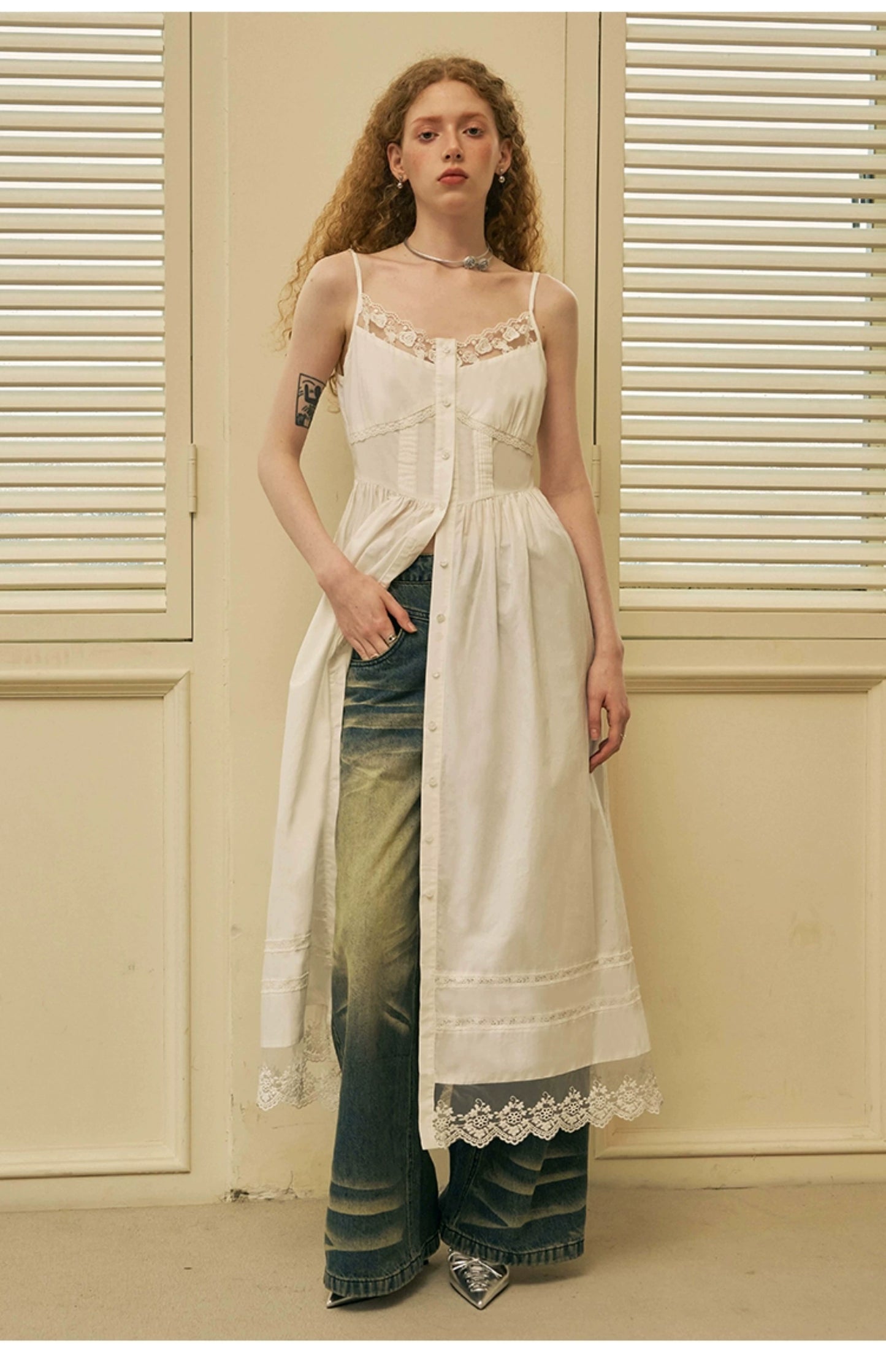 Elegant Summer Camisole Long Dress With Lace Details