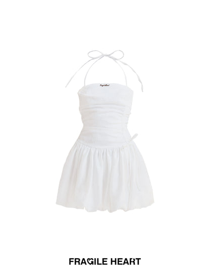 Crepe Textured Halter Neck Ballet Tutu Style Ruched Dress