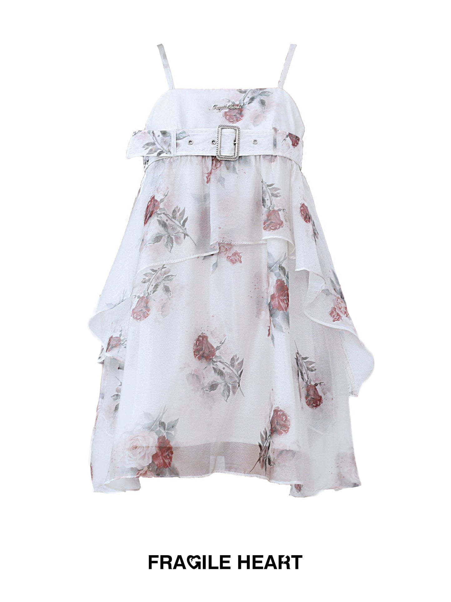 Rose Floral Belted A-Line Mini Camisole Dress