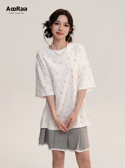 Oversized Floral Patterned Cotton T-Shirt