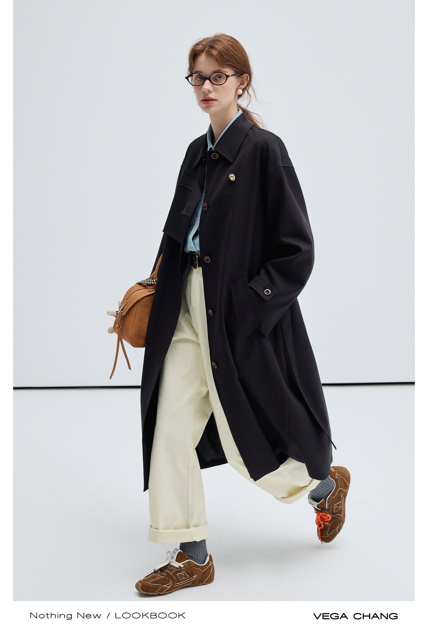 Timeless Belted Long Coat With Gold Button