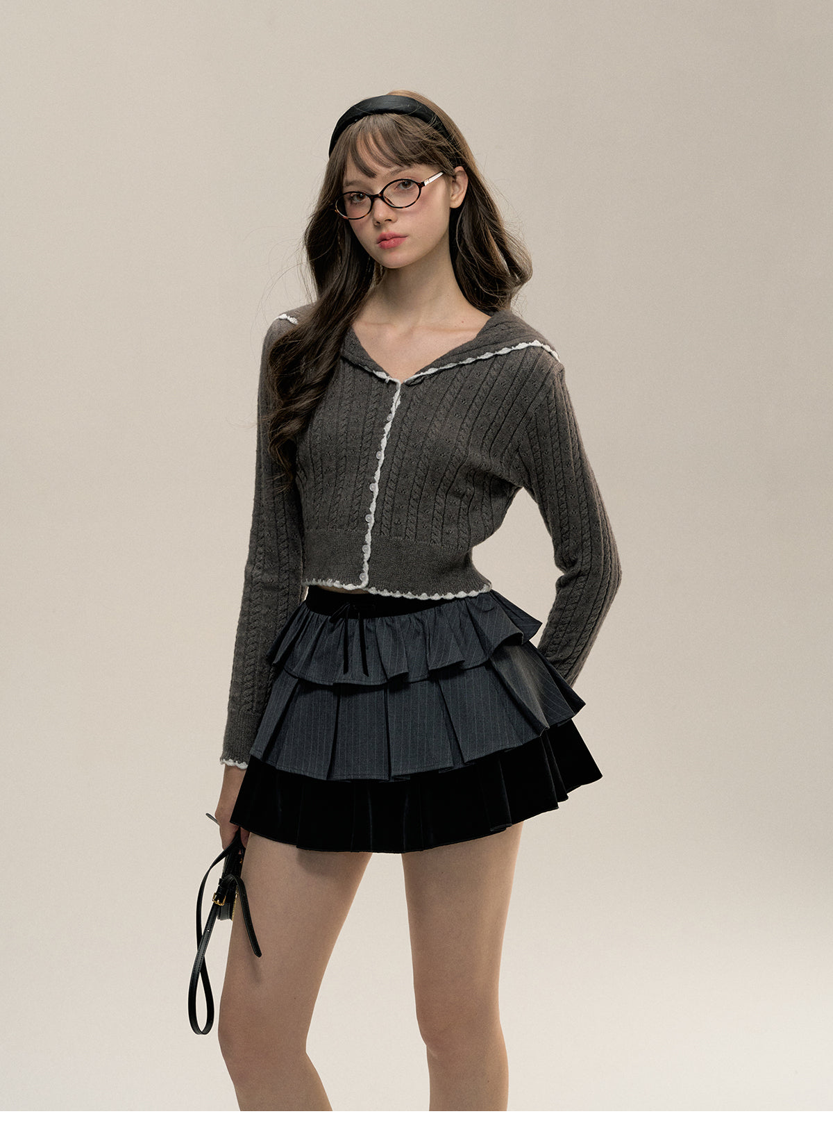 Contrast Edge Collared Pointelle Cardigan