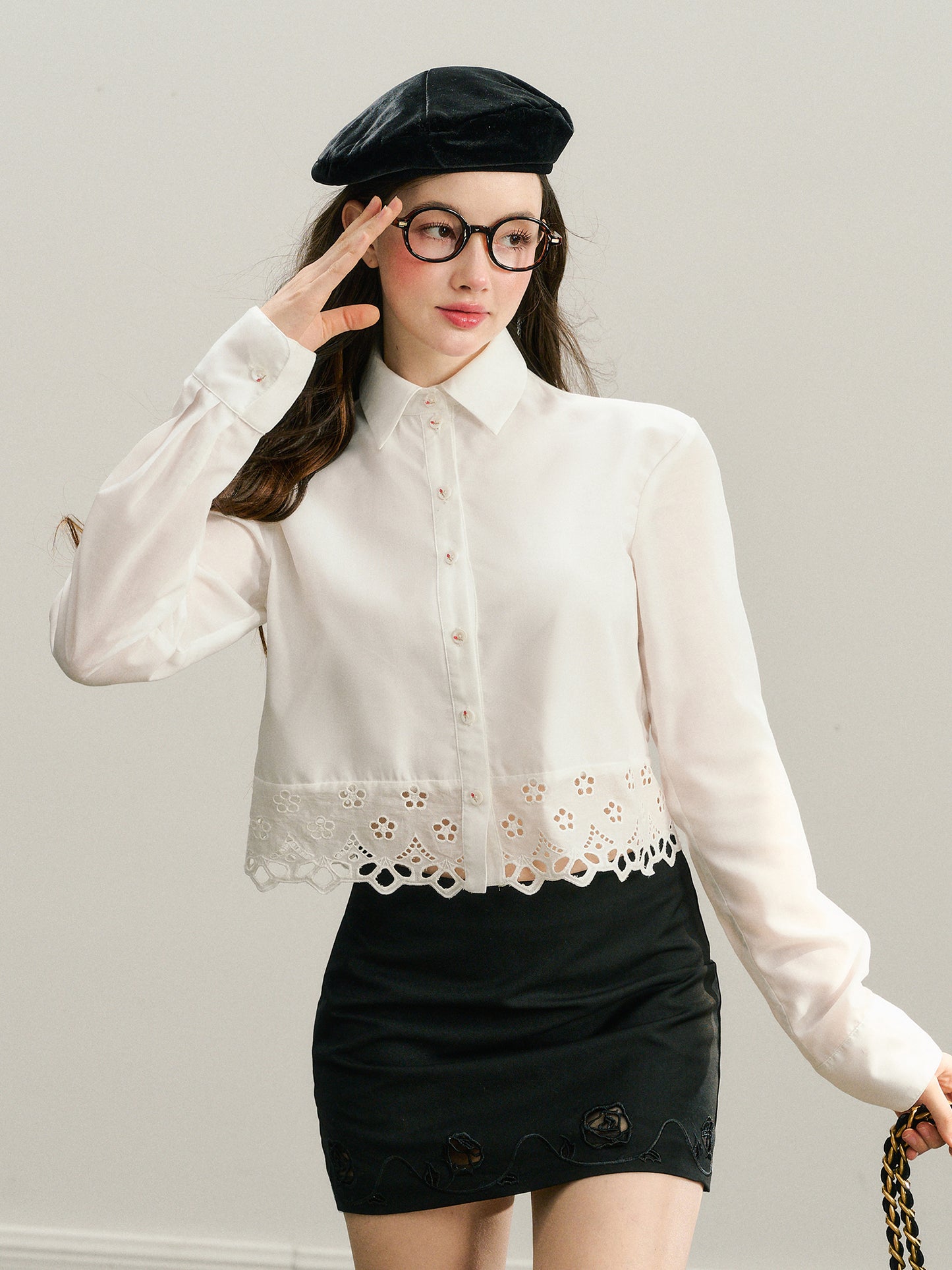 Eyelet Lace Shirt And Tulle Skirt With Ribbon Waist