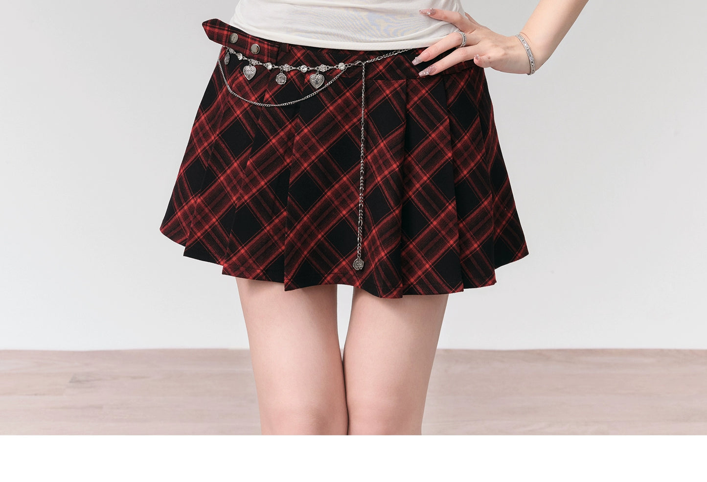 Plaid Pleated Double Waist A-Line Mini Skirt