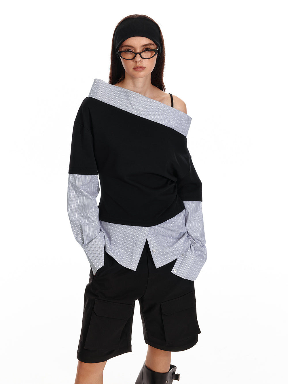 Faux Layered Off-Shoulder Oversized Top