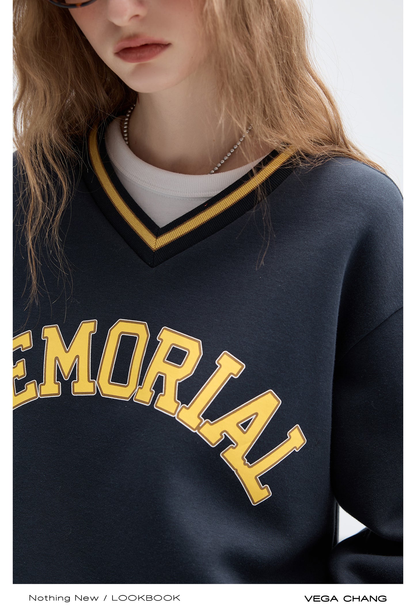 Letter Print Varsity V-Neck Sweatshirt