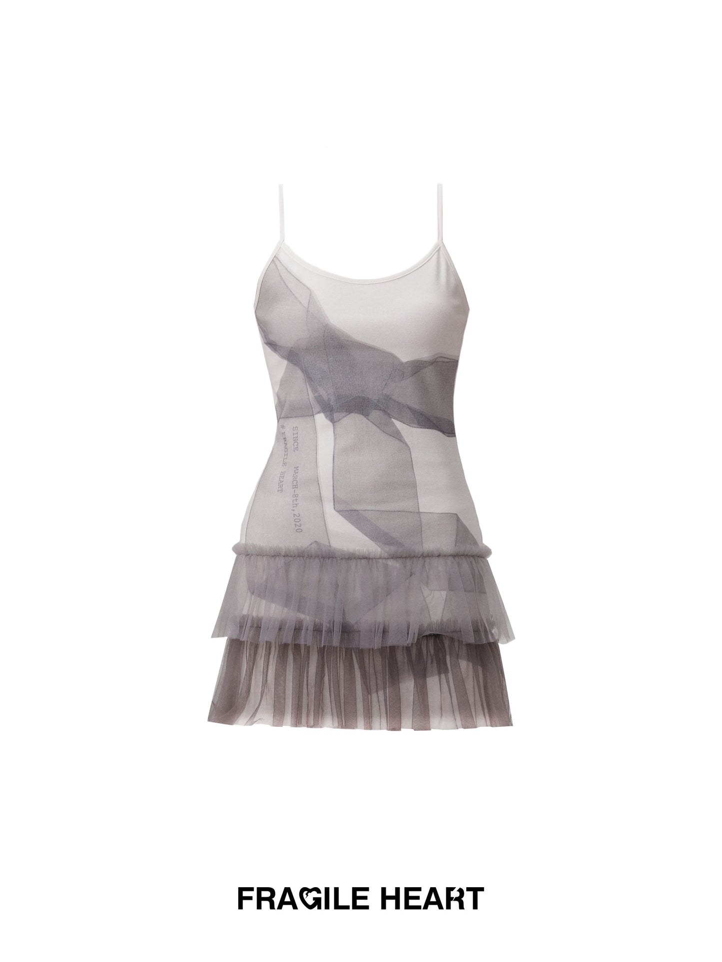 Pictorial Bow Print Tulle Camisole Dress