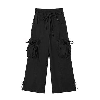 Drawstring Hem Cargo Pants With Oversized Pockets