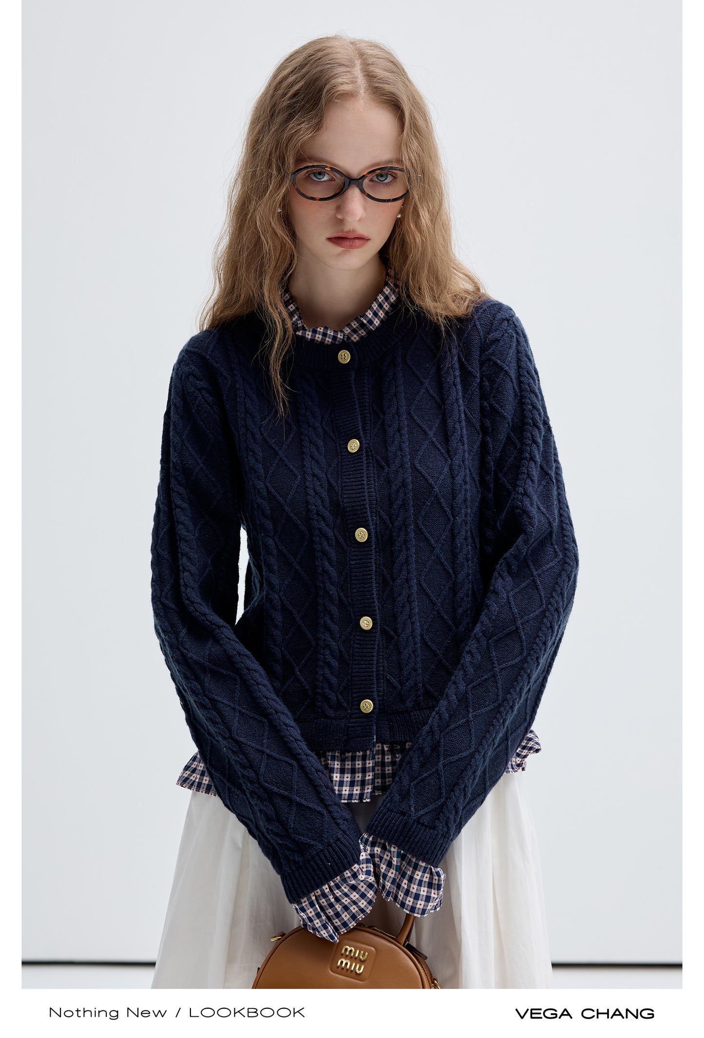 Layered Look Frilled Cable Knit Cardigan